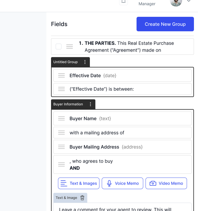 Field grouping interface
