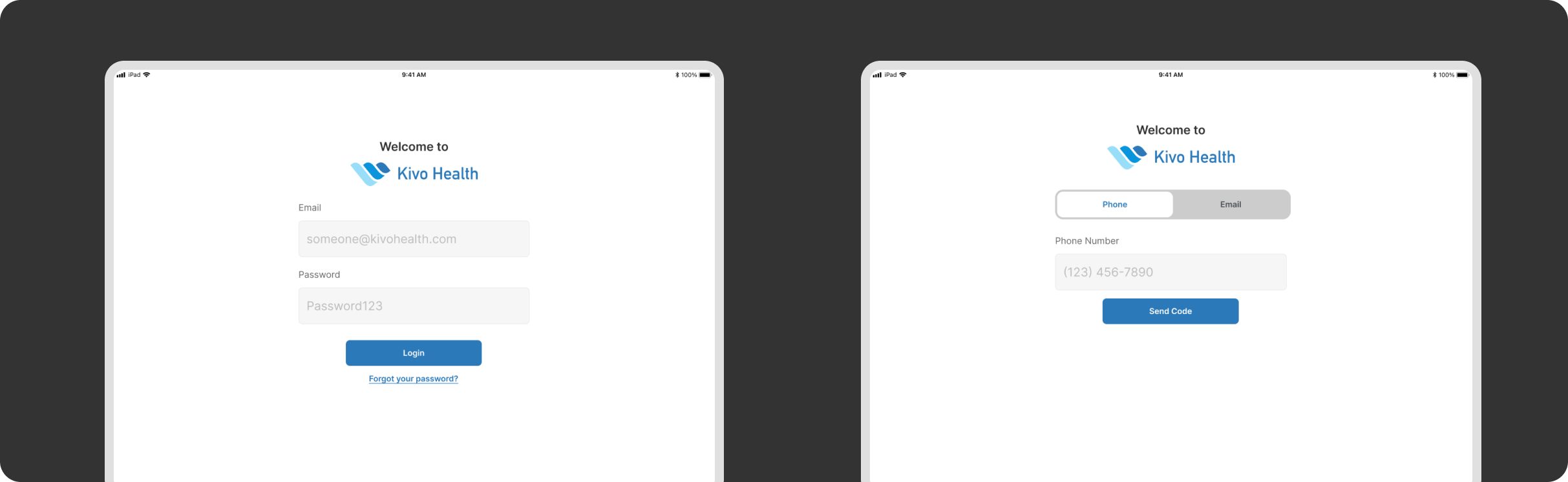 Kivo login interface