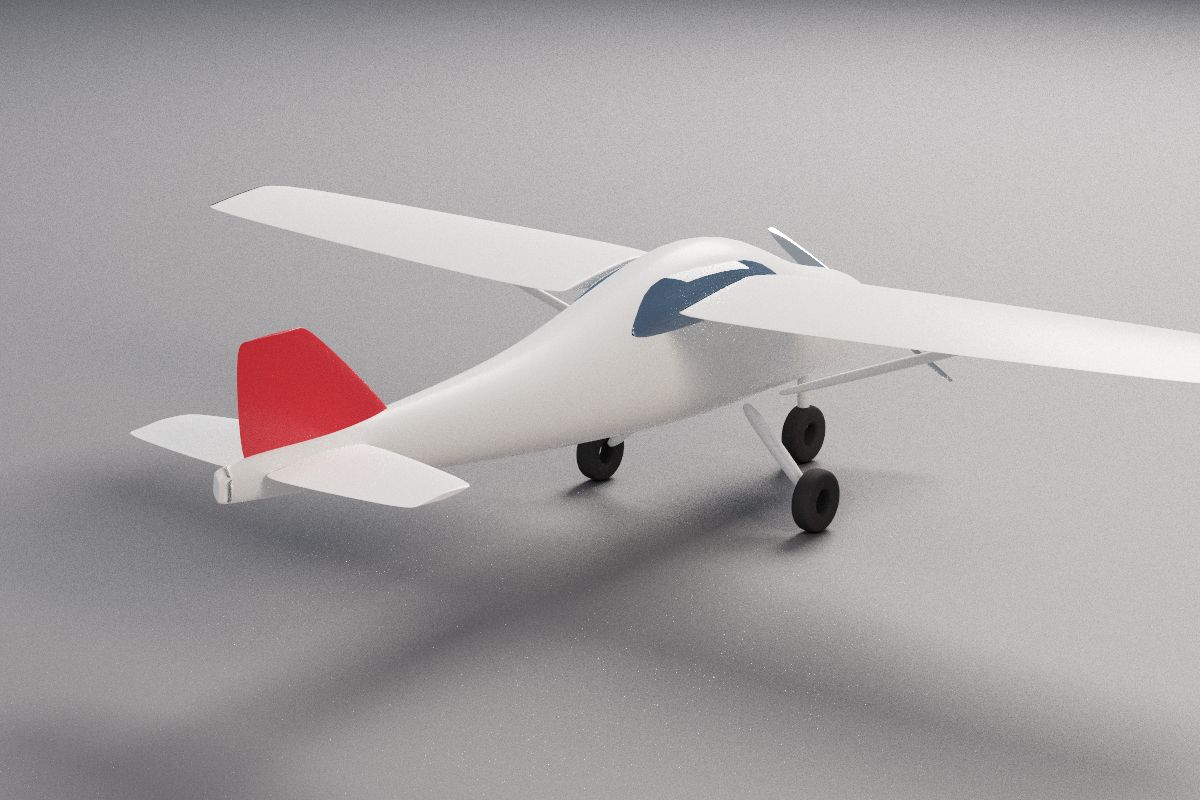 Rendered white light aircraft with a red tail
