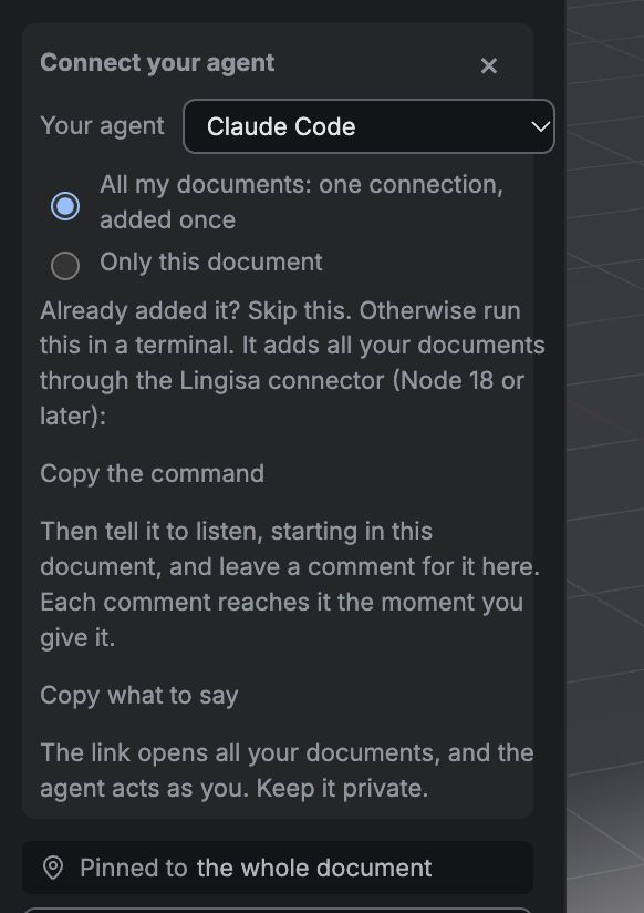 Connect your agent dialog with an agent dropdown and connection scope