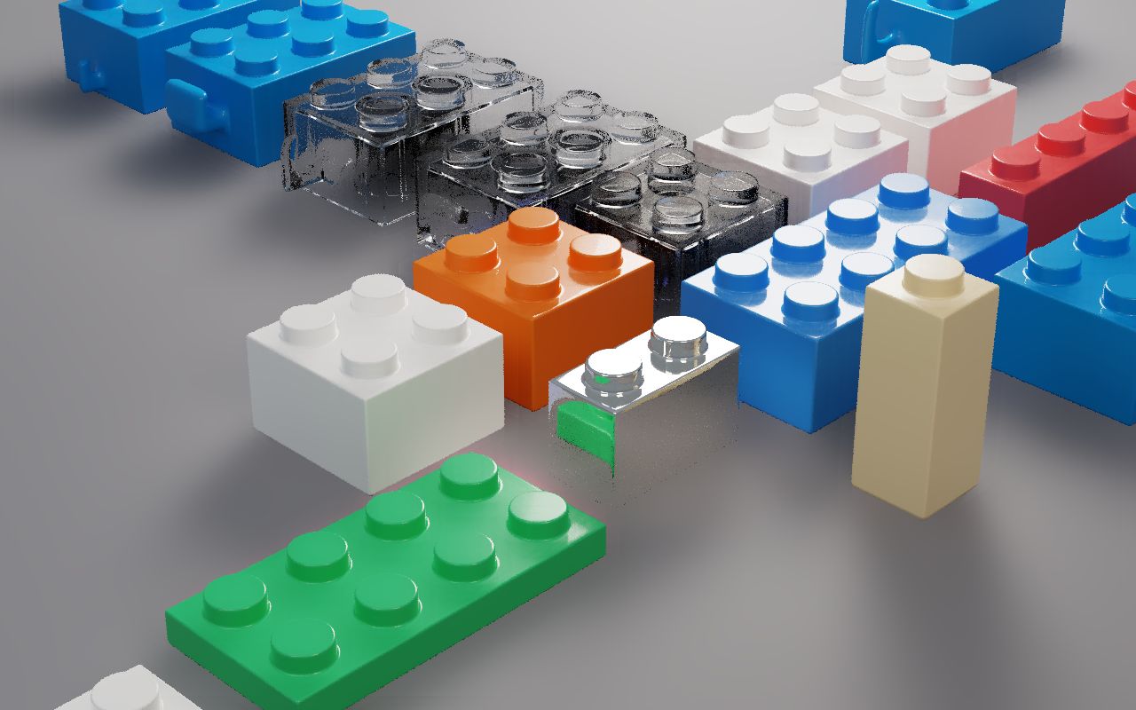 Denoised render of a brick scene
