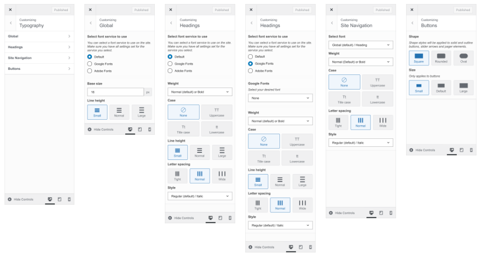 Side website customizer interface